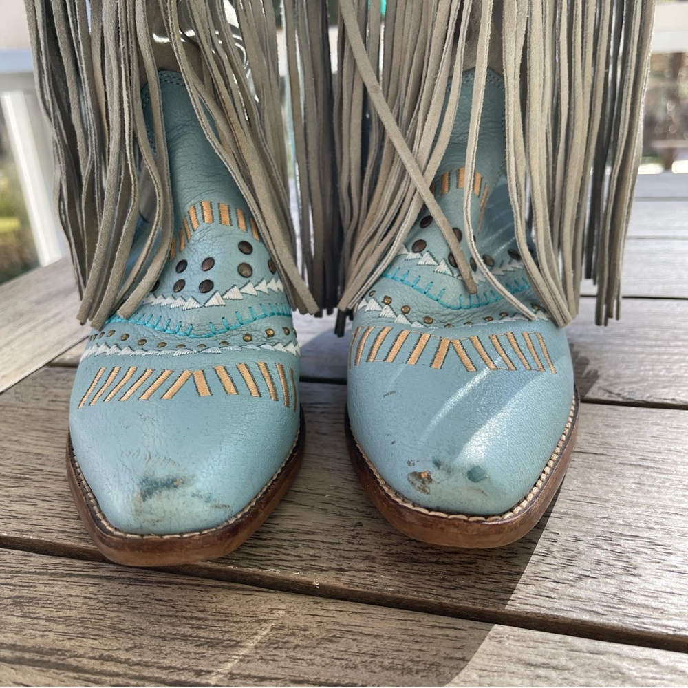 Dingo Women’s Gypsy Studded Embroidered Fringed Blue Western Boots Size 8 - Picture 4 of 11